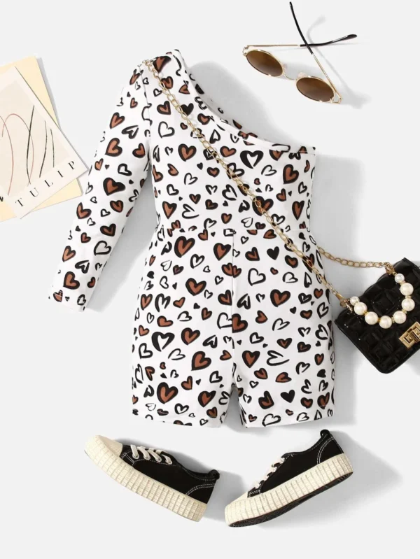 Bebé Mono con estampado de corazón de un hombro
