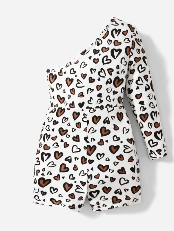 Bebé Mono con estampado de corazón de un hombro - Imagen 4