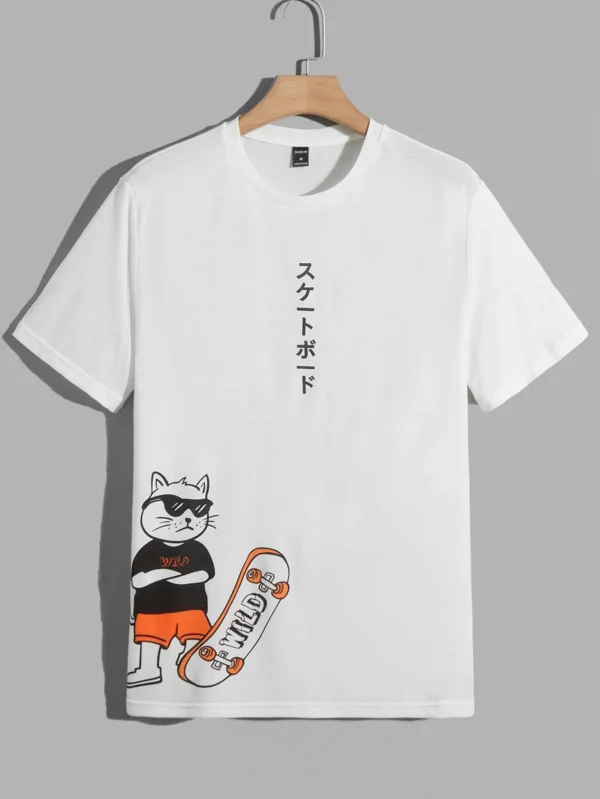 Hombres Camiseta con dibujos animados & con estampado de letra japonesa