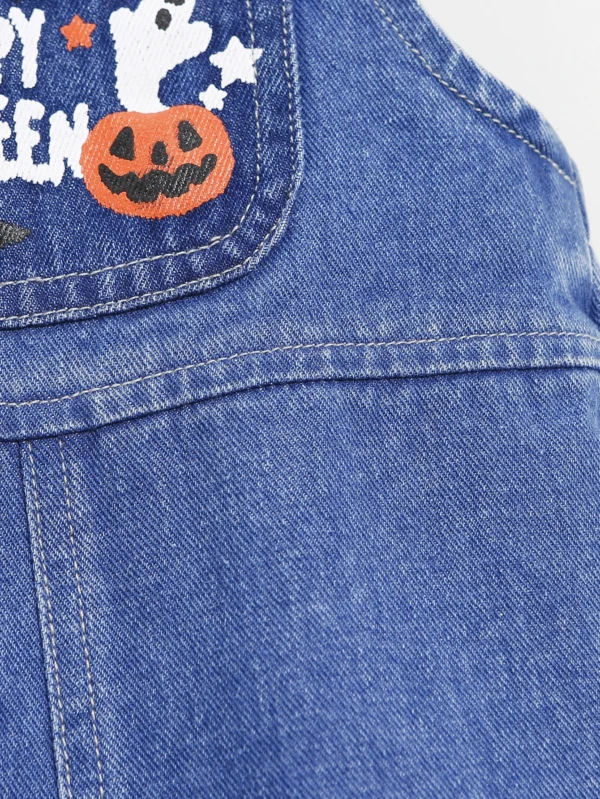 Bebé Petos mezclilla fantasma de Halloween & con estampado de slogan - Imagen 2