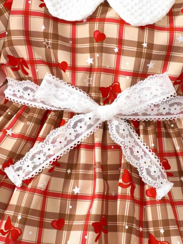 Bebé Vestido con cinturón de cuadros & con estampado de lazo de cuello en contraste - Imagen 3