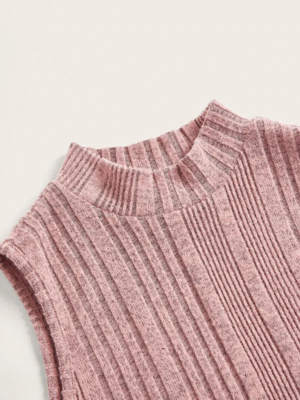 Vestido de cuello alto tejido de canalé - Imagen 3