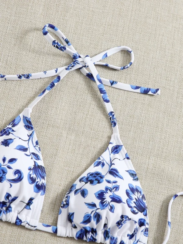 Pack de 3 vestidos de playa y bikini de triángulo halter con estampado floral - Imagen 2