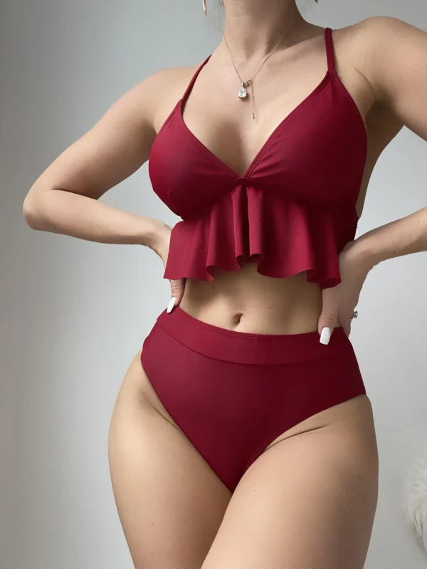 Bañador bikini bajo fruncido unicolor