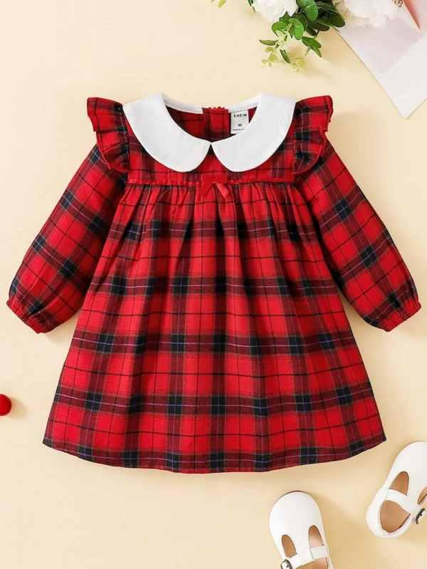 Bebé niña Vestido smock cuello de muñeca en contraste de cuadros