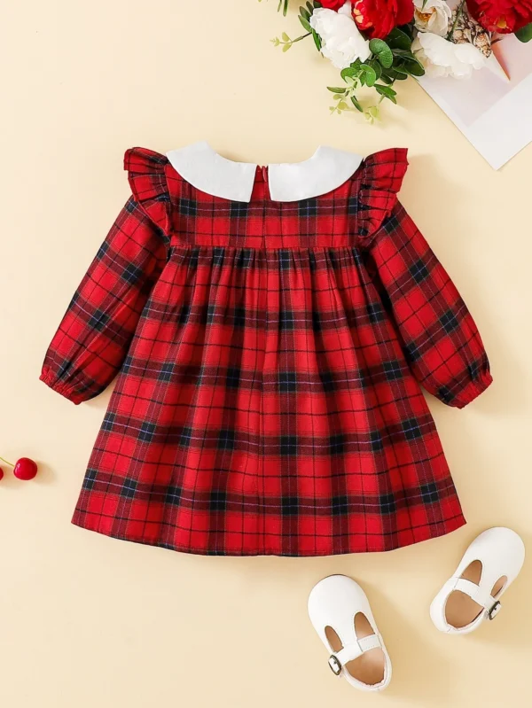 Bebé niña Vestido smock cuello de muñeca en contraste de cuadros - Imagen 6