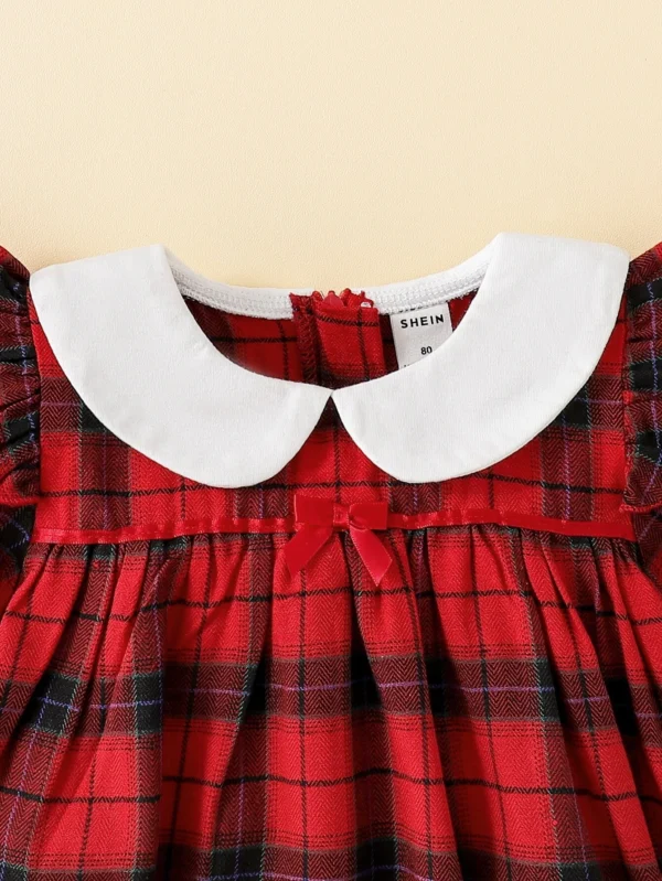Bebé niña Vestido smock cuello de muñeca en contraste de cuadros - Imagen 4
