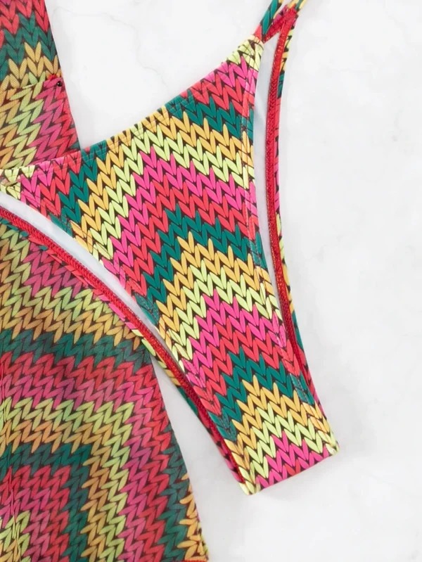 Bañador bikini triángulo halter con estampado de cheurón con falda de playa - Imagen 3