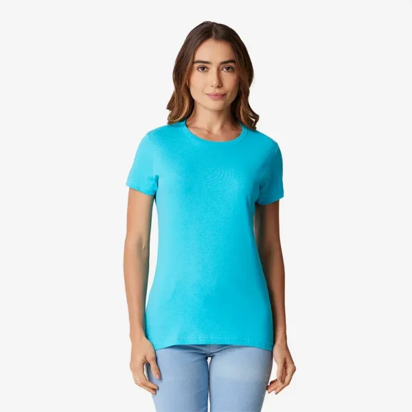 Playera azul celeste Cuello Redondo mujer Manga Corta Lisa