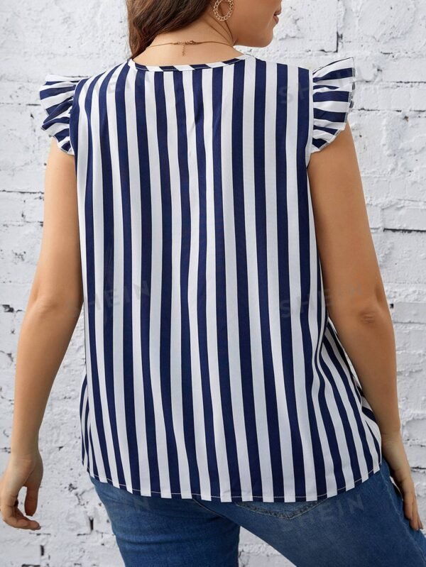 Blusa con estampado de rayas ribete con fruncido - Imagen 3