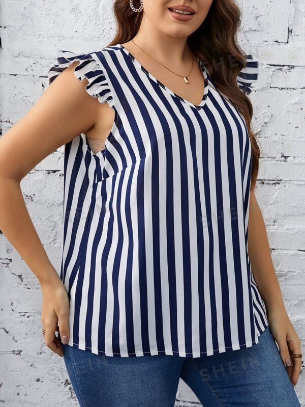 Blusa con estampado de rayas ribete con fruncido - Imagen 2