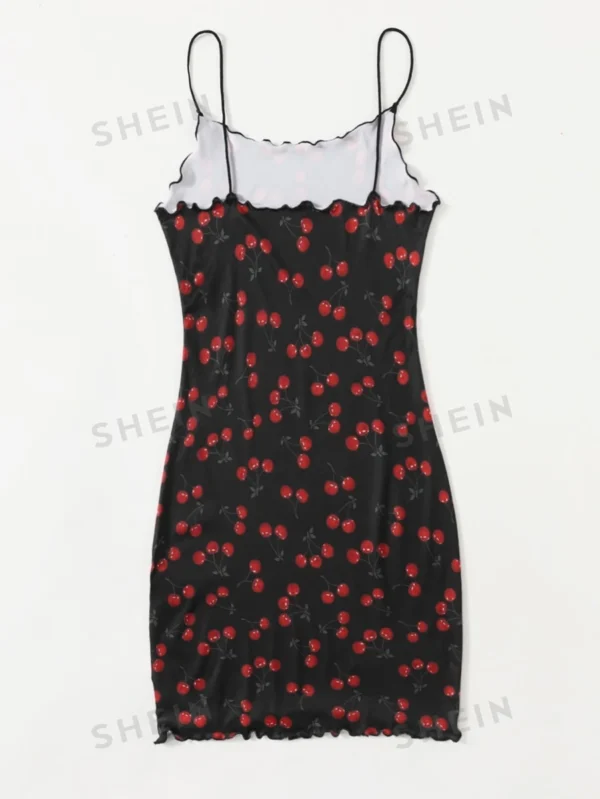 Vestido ribete en forma de lechuga con estampado de cereza - Imagen 3