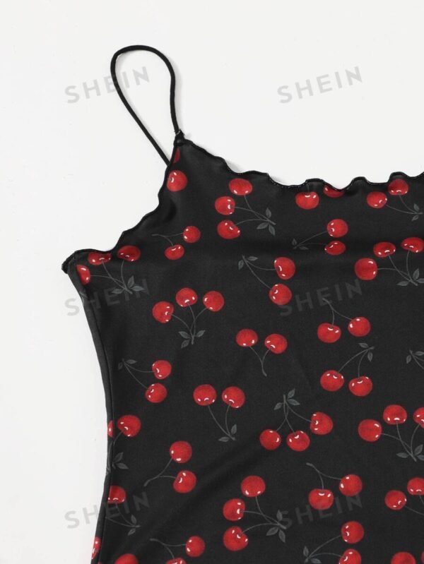 Vestido ribete en forma de lechuga con estampado de cereza - Imagen 2