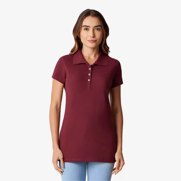 Playera Polo Pique mujer Vino Manga Corta