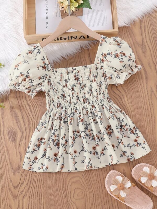 Blusa de flores para niña preadolescente con mangas abullonadas - Imagen 3