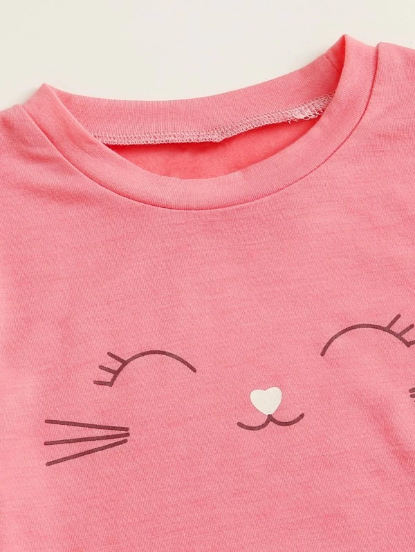 Camiseta de niñitas con estampado de dibujos animados con falda con estampado de confeti - Imagen 3
