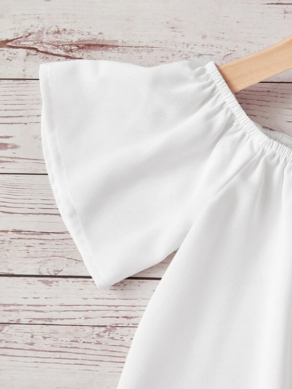 Top unicolor para niñas pequeñas y falda con dobladillo con volantes y estampado floral - Imagen 3