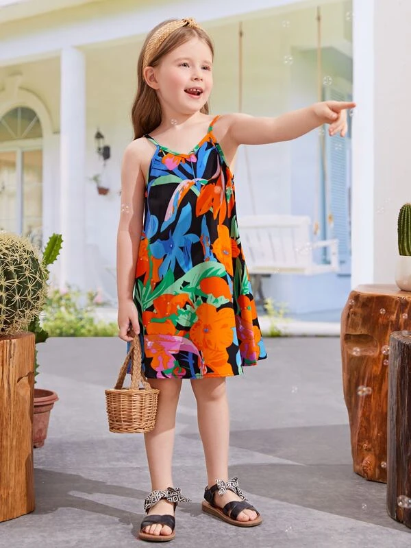 Niñas Vestido de tirantes con estampado floral - Imagen 4