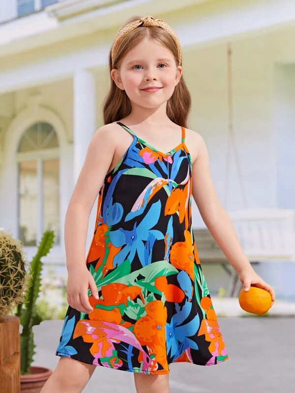 Niñas Vestido de tirantes con estampado floral - Imagen 3