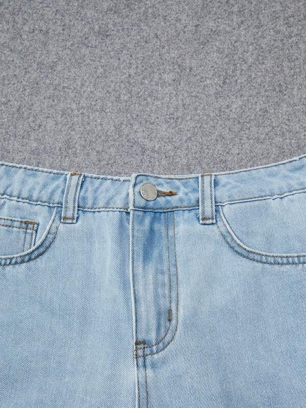 Chica adolescente Shorts en mezclilla aplique con encaje - Imagen 4