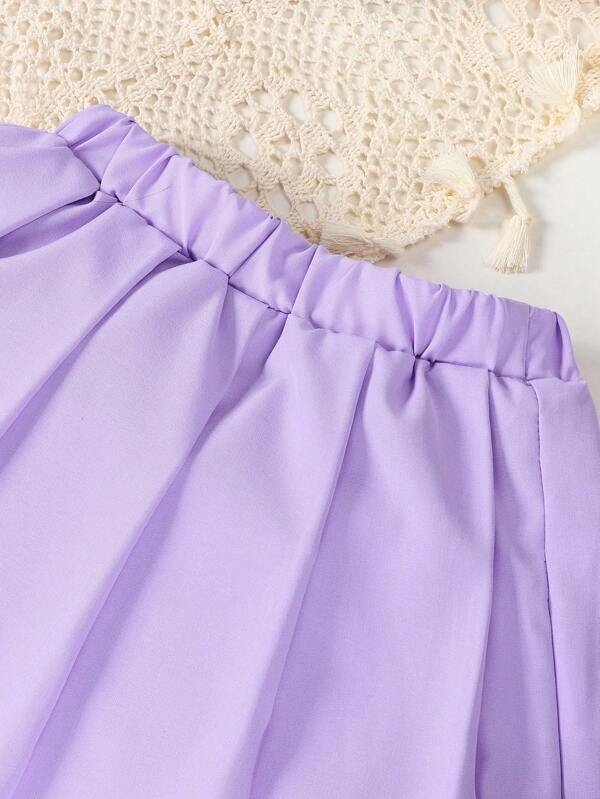 Chica Joven con estampado floral con letra Camiseta & Falda fruncido - Imagen 3