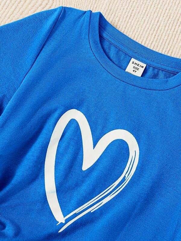 Chica Joven Shorts con camiseta con estampado de corazón - Imagen 3