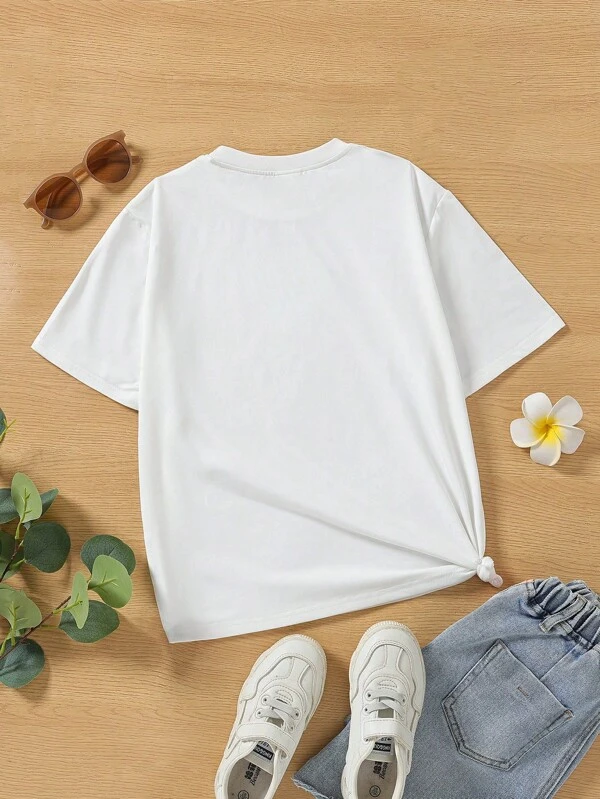 Chica adolescente Camiseta con estampado de corazón y letra - Imagen 2