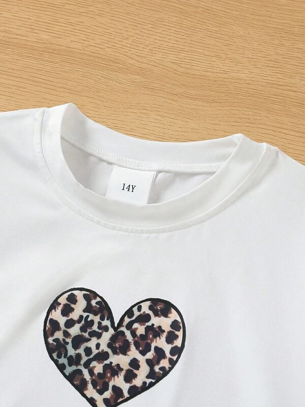 Chica adolescente Camiseta con estampado de corazón y letra - Imagen 6