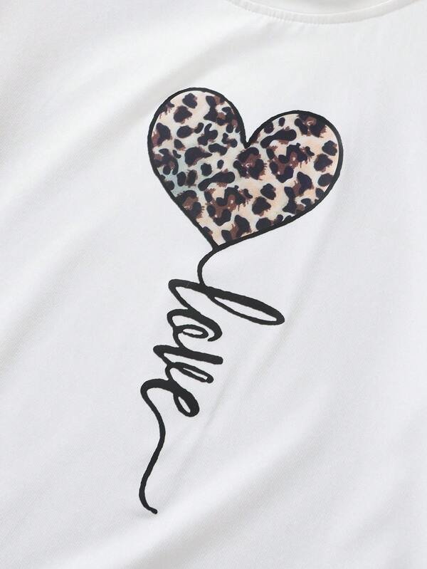 Chica adolescente Camiseta con estampado de corazón y letra - Imagen 5