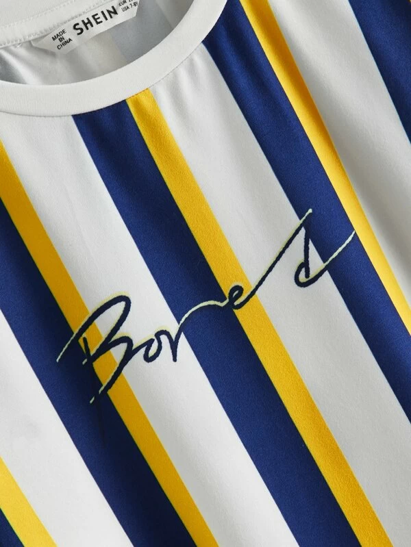 Camiseta de niños de rayas con estampado de letra - Imagen 4