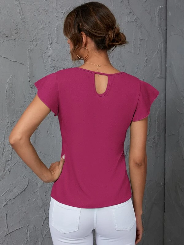 Blusa de manga mariposa de espalda con abertura de ojo - Imagen 2