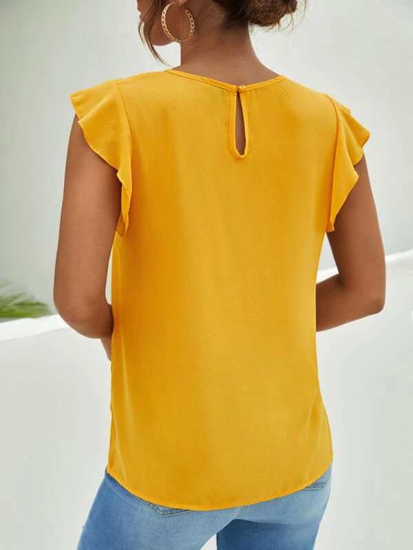 Blusa de manga con volante de espalda con abertura de ojo - Imagen 2