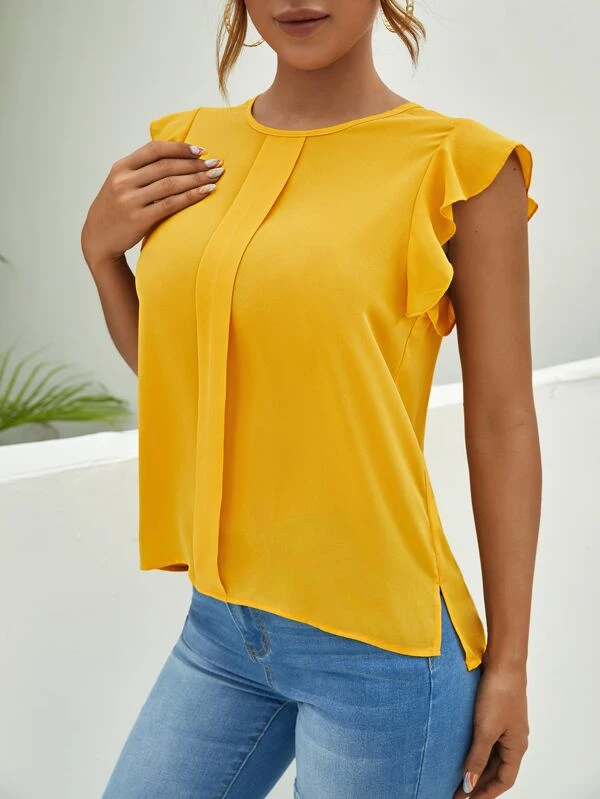 Blusa de manga con volante de espalda con abertura de ojo - Imagen 6