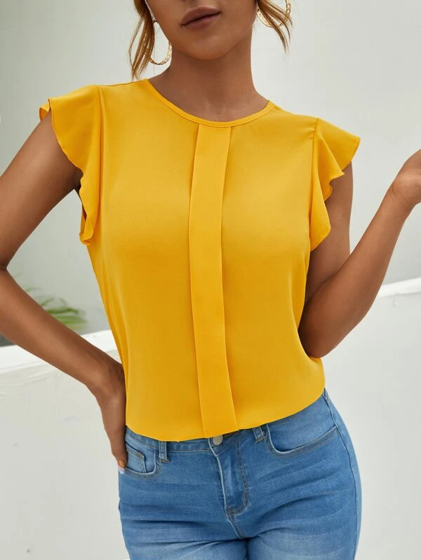 Blusa de manga con volante de espalda con abertura de ojo - Imagen 5