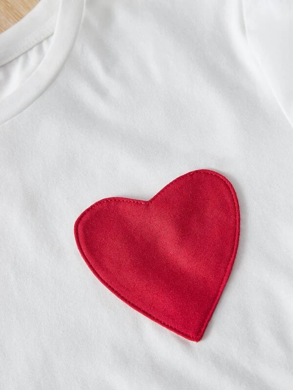 Chicas adolescentes Camiseta con parche de corazón - Imagen 3