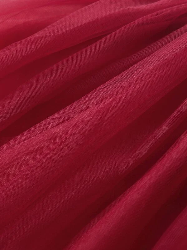 Niñas Vestido línea A con estampado floral de malla en contraste - Imagen 5