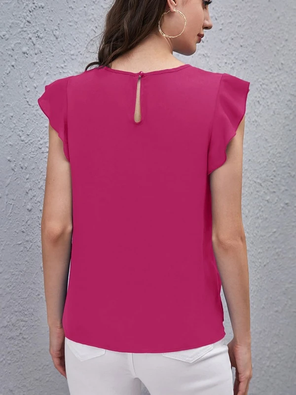 Blusa de manga con volante de espalda con abertura de ojo - Imagen 2