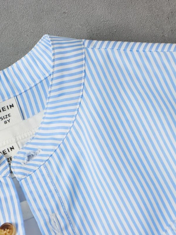 Chicos Camisa con estampado de rayas con diseño de parche de letra sin camiseta - Imagen 4