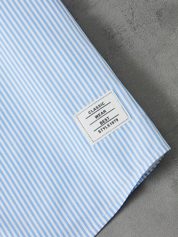 Chicos Camisa con estampado de rayas con diseño de parche de letra sin camiseta - Imagen 3