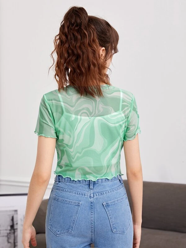 Chicas adolescentes con estampado de mármol ribete en forma de lechuga Camiseta & Top de tirantes - Imagen 2