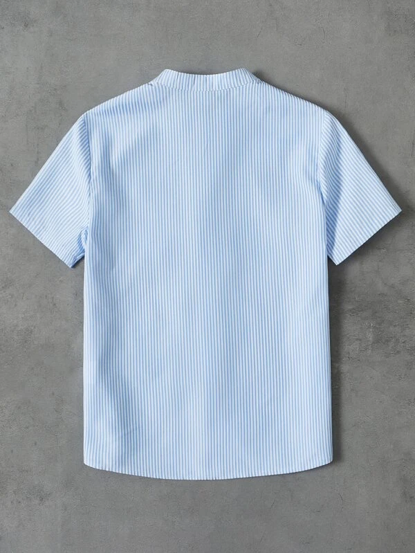 Chicos Camisa con estampado de rayas con diseño de parche de letra sin camiseta - Imagen 2