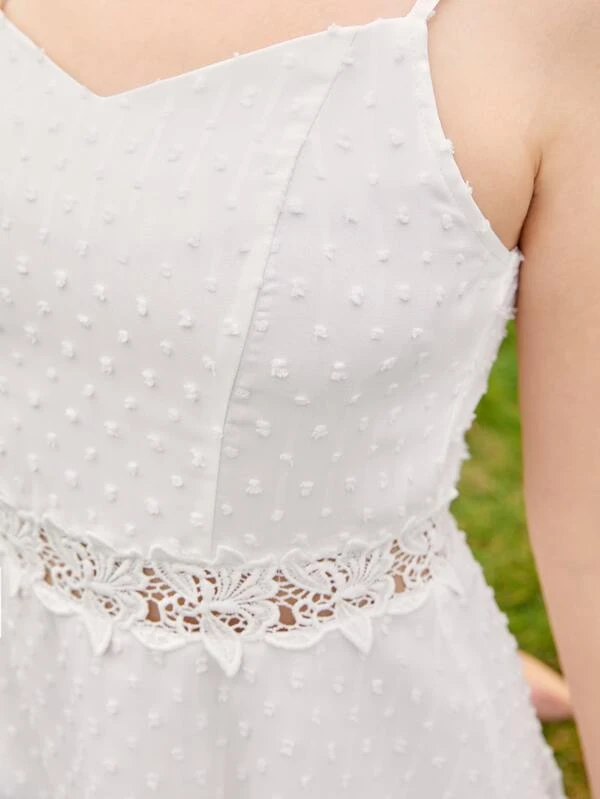 Chicas adolescentes Vestido de tirantes de lunares con encaje en contraste - Imagen 4