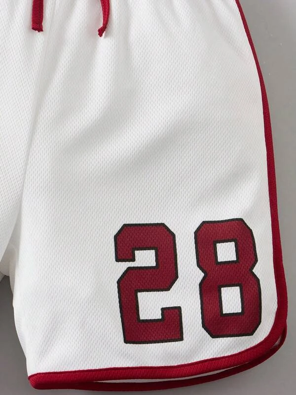 Niñito con estampado de letra unido en contraste Top tank & con cordón delantero Shorts - Imagen 4