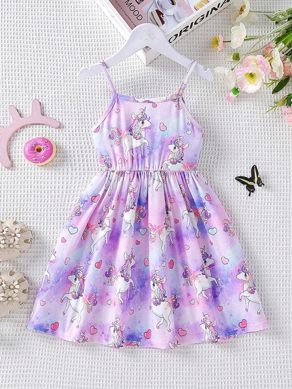 Niñas Vestido de tirantes con estampado de unicornio - Imagen 2
