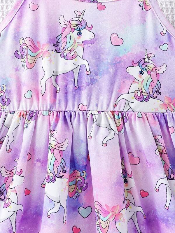 Niñas Vestido de tirantes con estampado de unicornio - Imagen 5