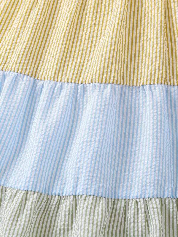 Niñas Vestido con estampado de rayas ribete con fruncido - Imagen 4