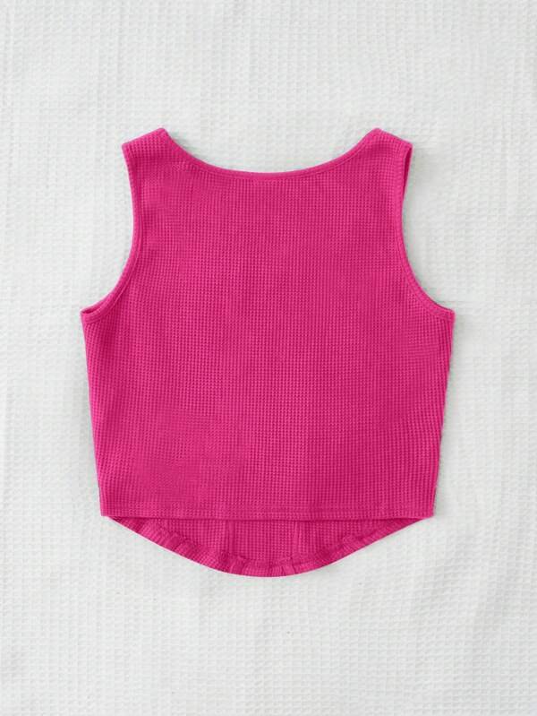 Chica adolescente Top tank con diseño de parche de letra bajo curvo - Imagen 2