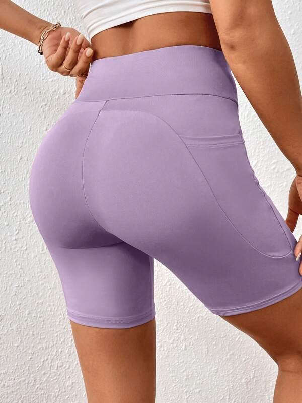 Shorts biker de cintura ancha con bolsillo para teléfono - Imagen 2