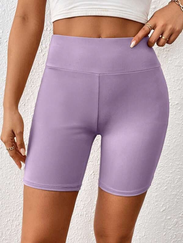 Shorts biker de cintura ancha con bolsillo para teléfono - Imagen 4