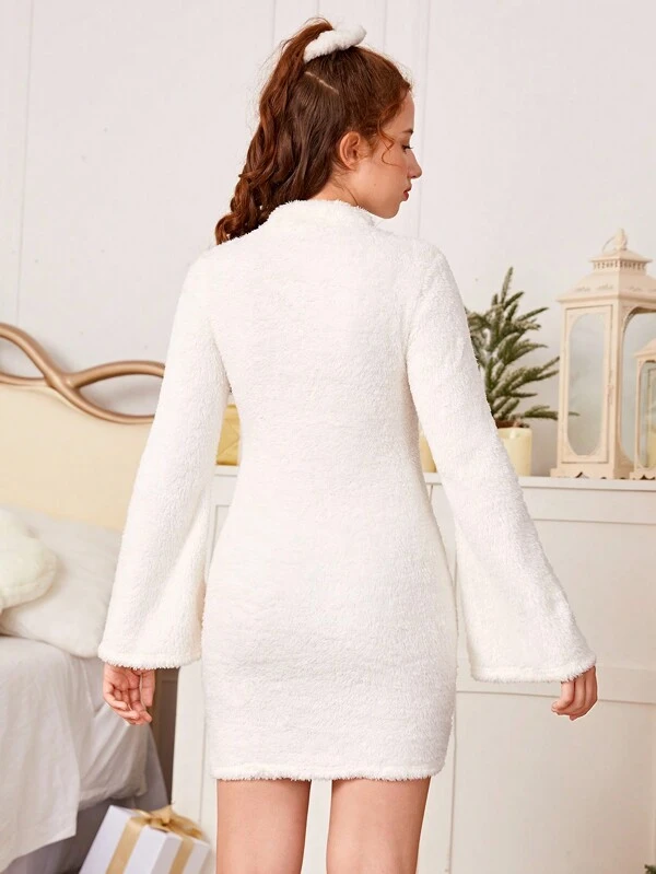 Chica adolescente Vestido ajustado de cuello alto de manga con volante sin cinturón para Navidad - Imagen 2
